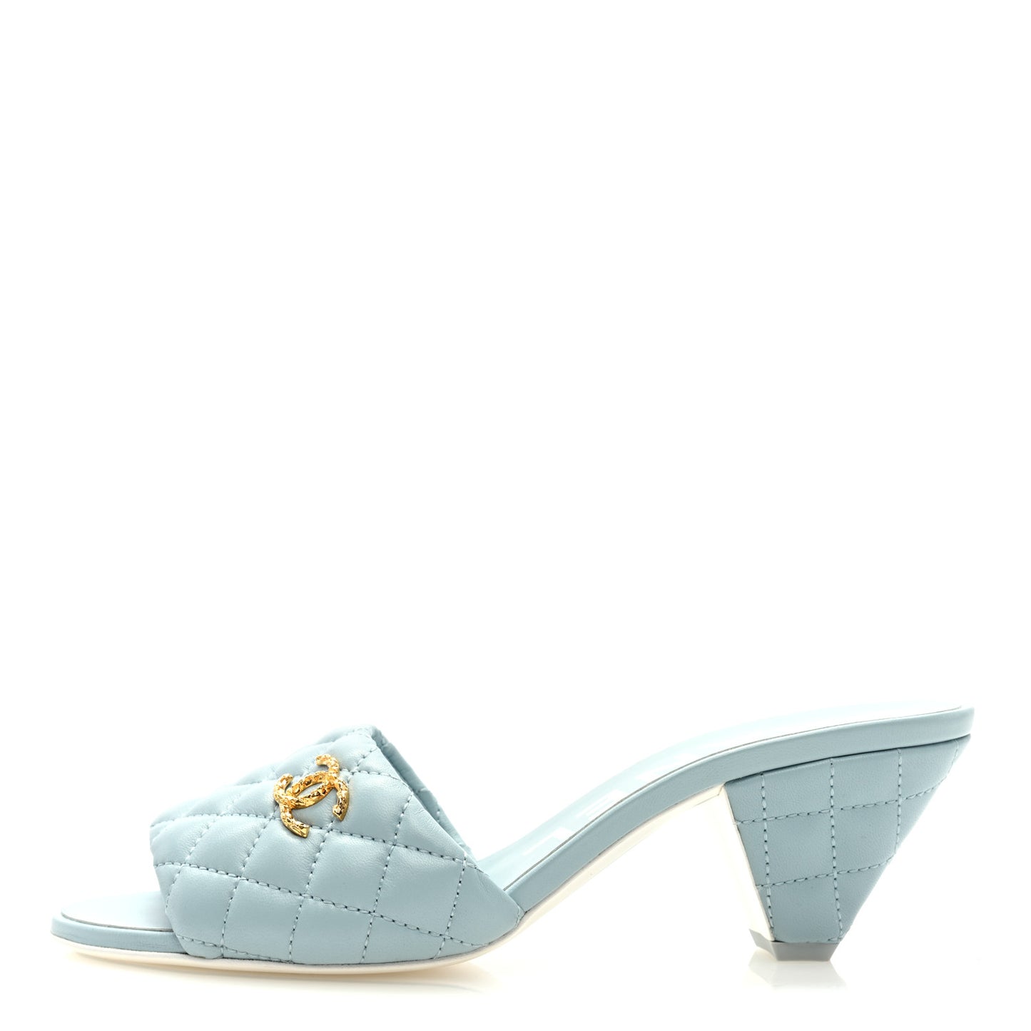 Lambskin Quilted Textured CC Mules 38.5 Light Blue