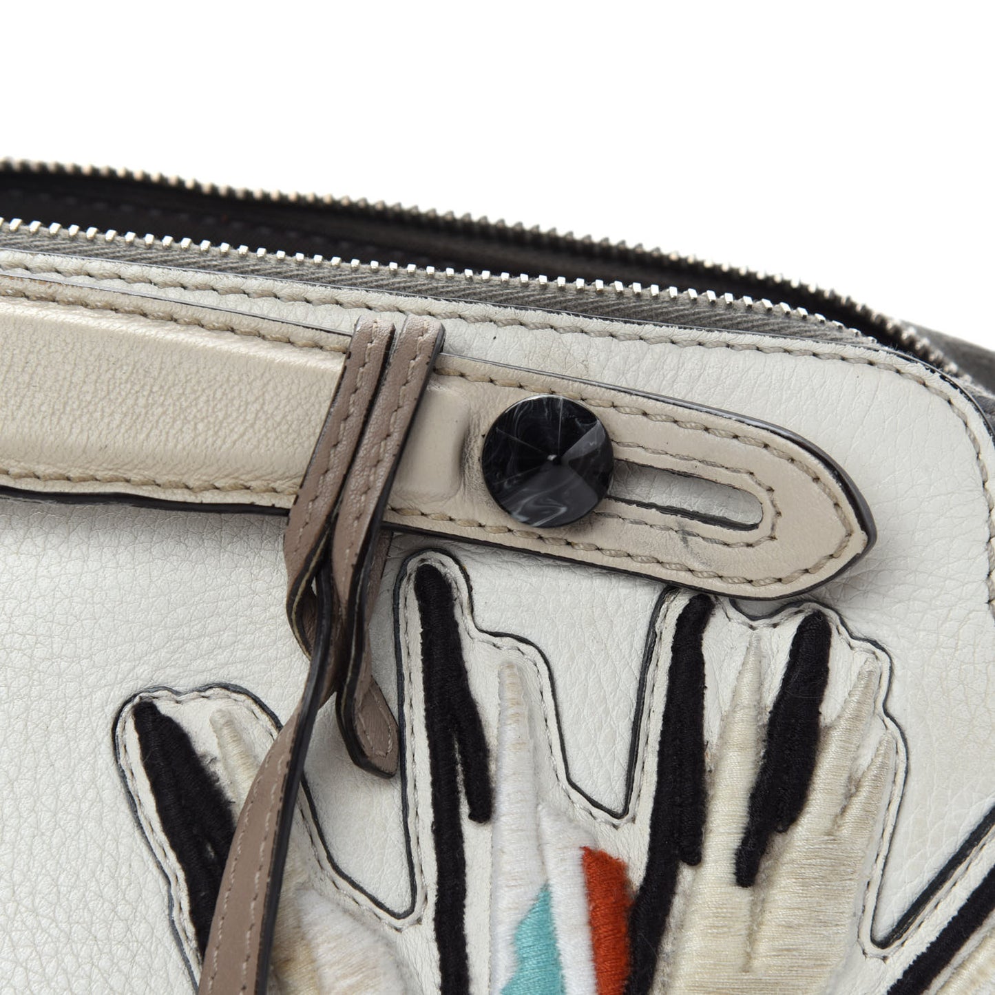 Vitello Dolce Bird of Paradise Embroidered Medium By The Way Boston Bag White Ice Multicolor