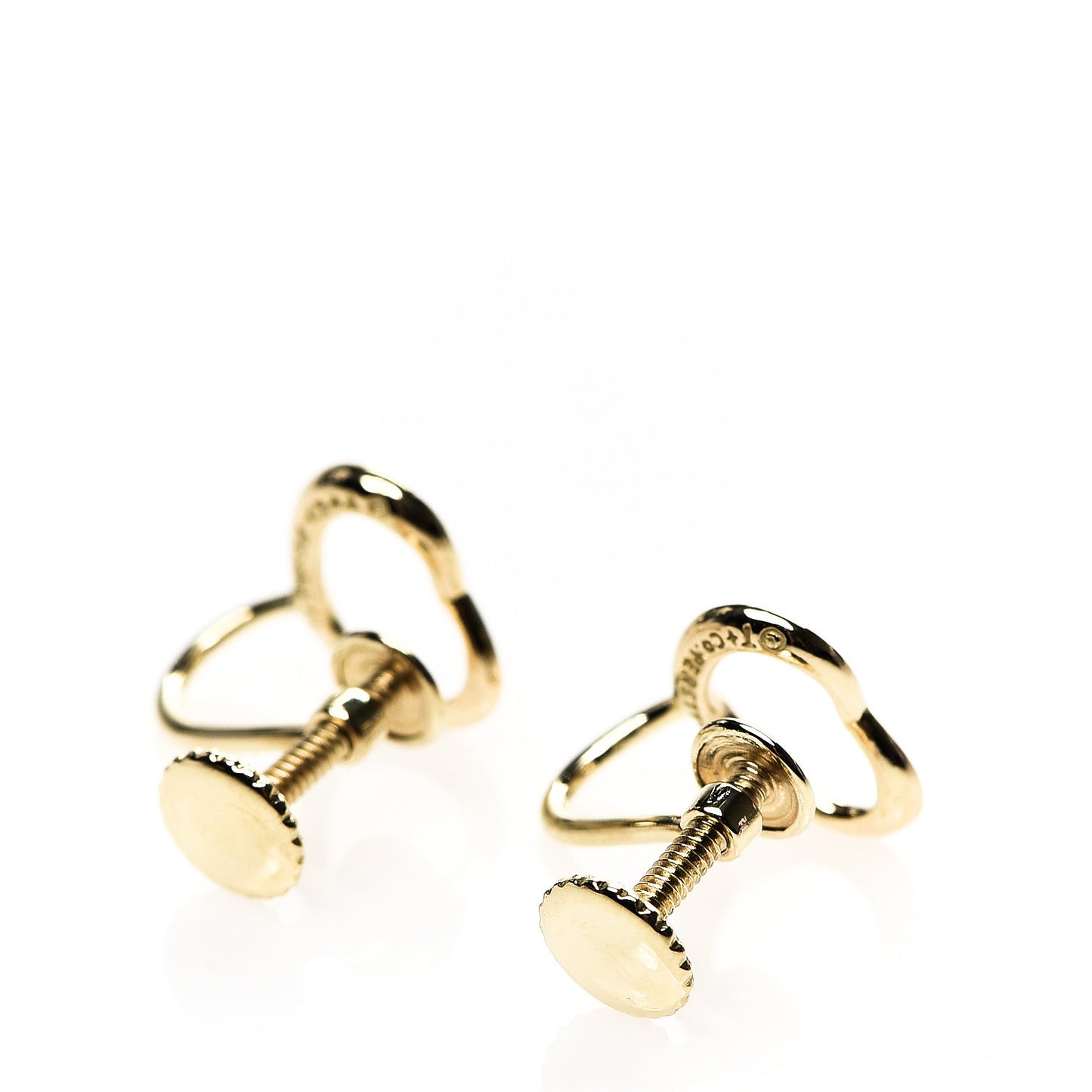 18K Yellow Gold Open Heart Screw Back Earrings