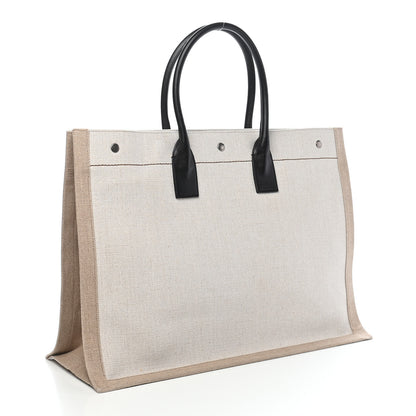 Saint Laurent Linen Calfskin Rive Gauche Tote Optic White 3 of 9