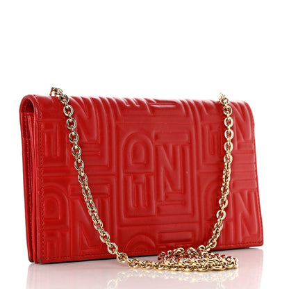 Fendi Nappa Logo Embossed Long Wallet on Chain Rosso 4 of 14