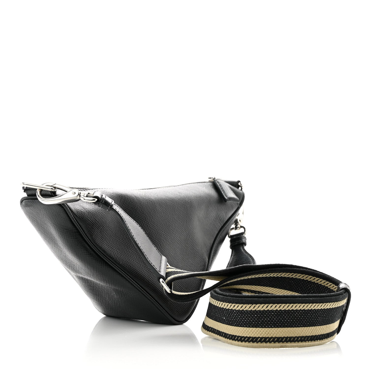 Prada Saffiano Cuir Triangle Logo Embossed Triangle Shoulder Bag Black 3 of 13
