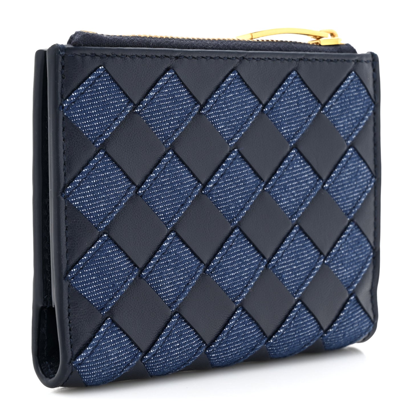 Nappa Denim Intrecciato Small Bi Fold Wallet Abyss Indigo