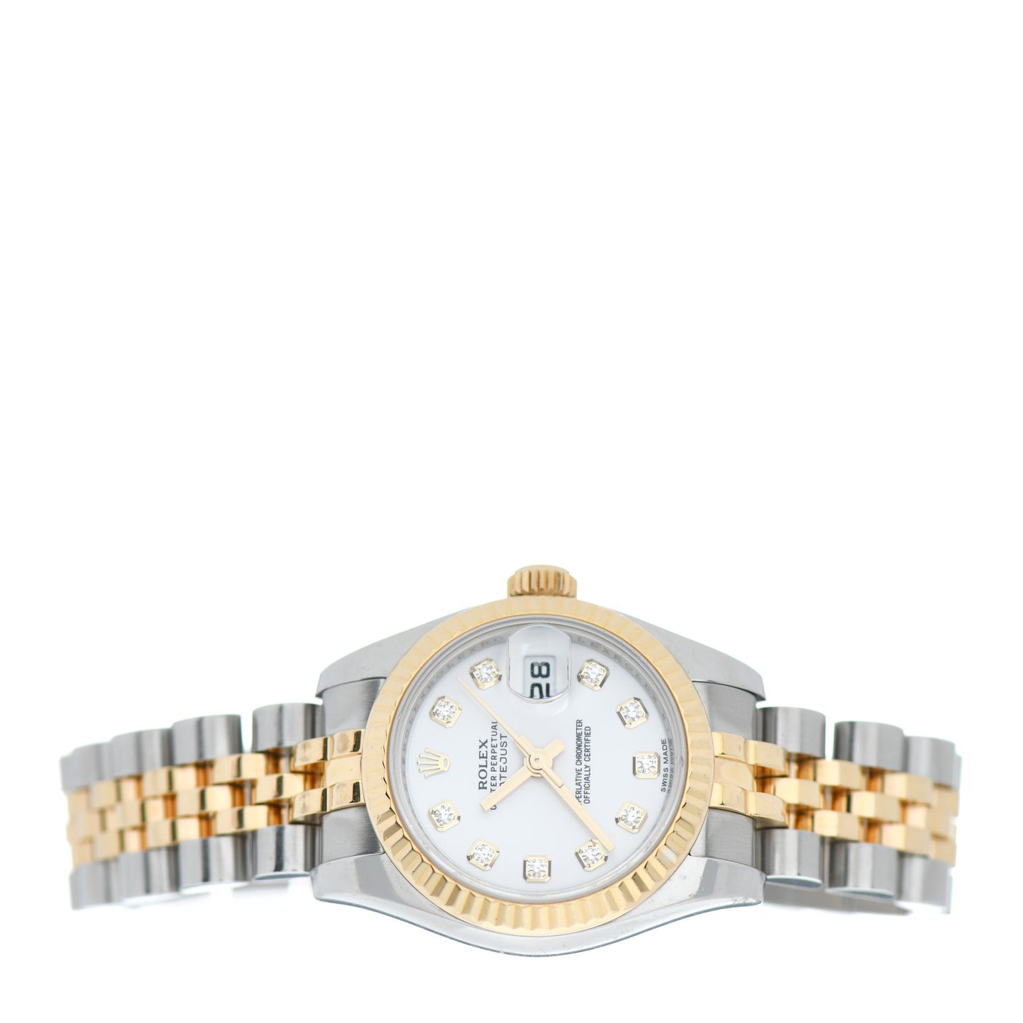 Stainless Steel 18K Yellow Gold Diamond 26mm Oyster Perpetual Datejust Watch White 179173