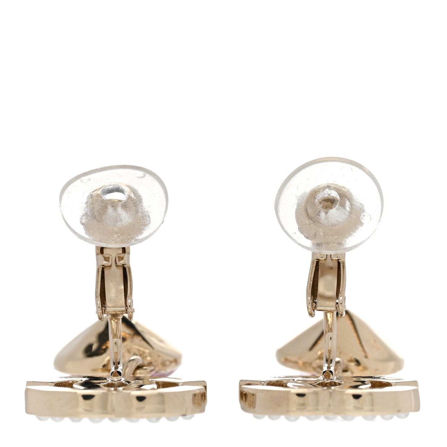 Crystal Pearl Heart CC Drop Earrings Pink Gold