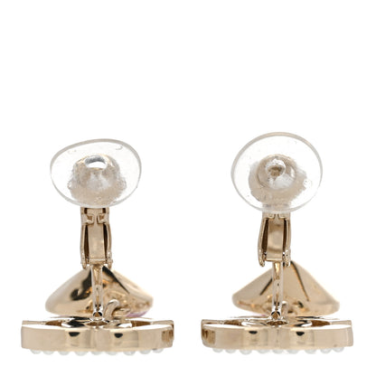 Chanel Crystal Pearl Heart CC Drop Earrings Pink Gold 3 of 5