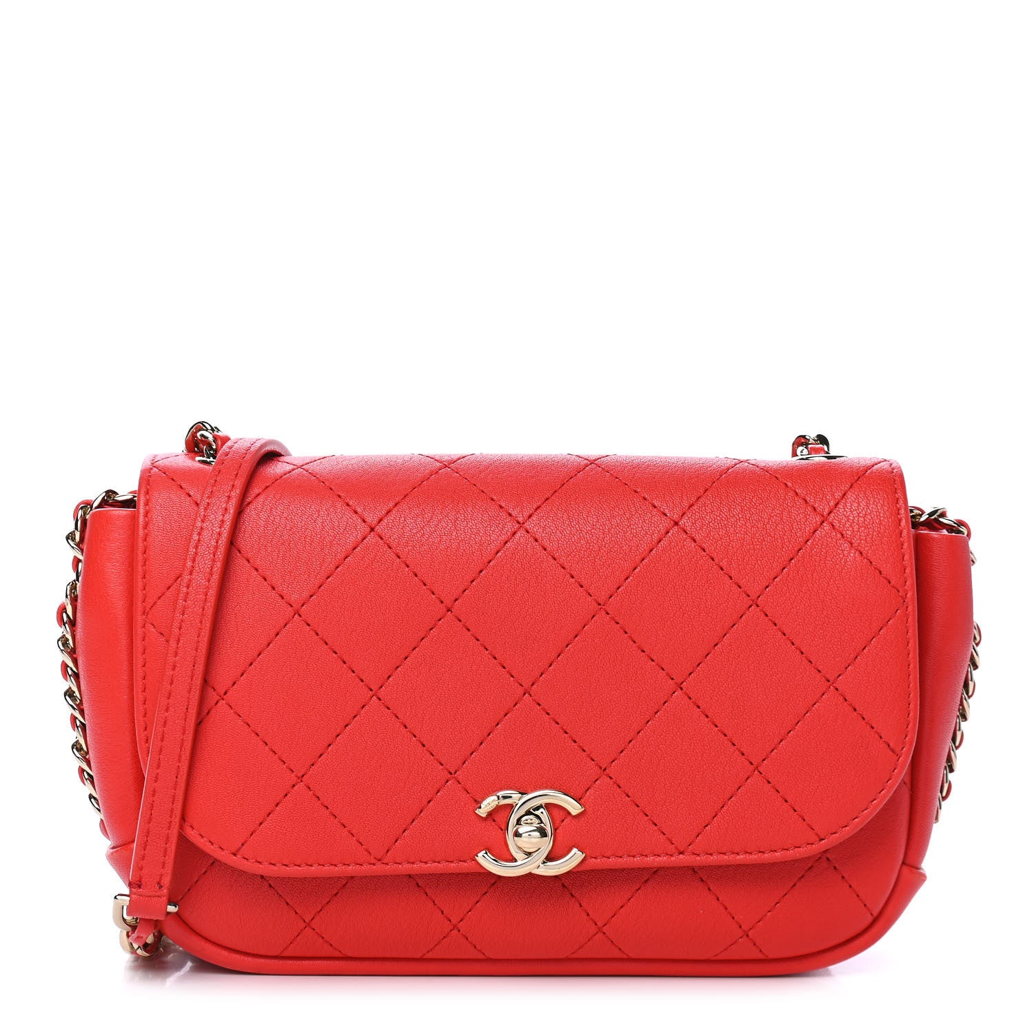 Chanel Goatskin Stitched Casual Trip Single Flap Red 1 of 6