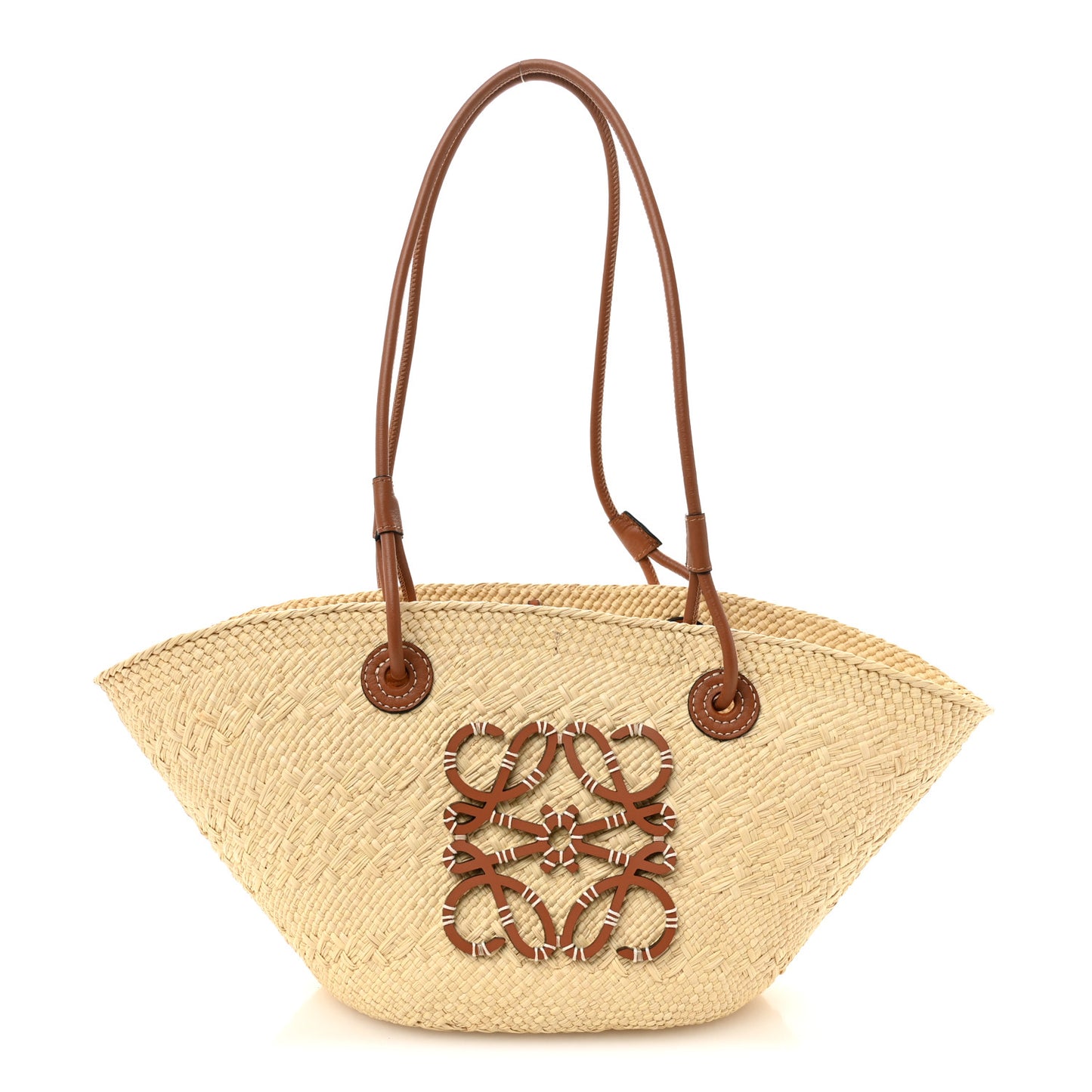 Calfskin Raffia Small Anagram Basket Tote Bag Natural Tan