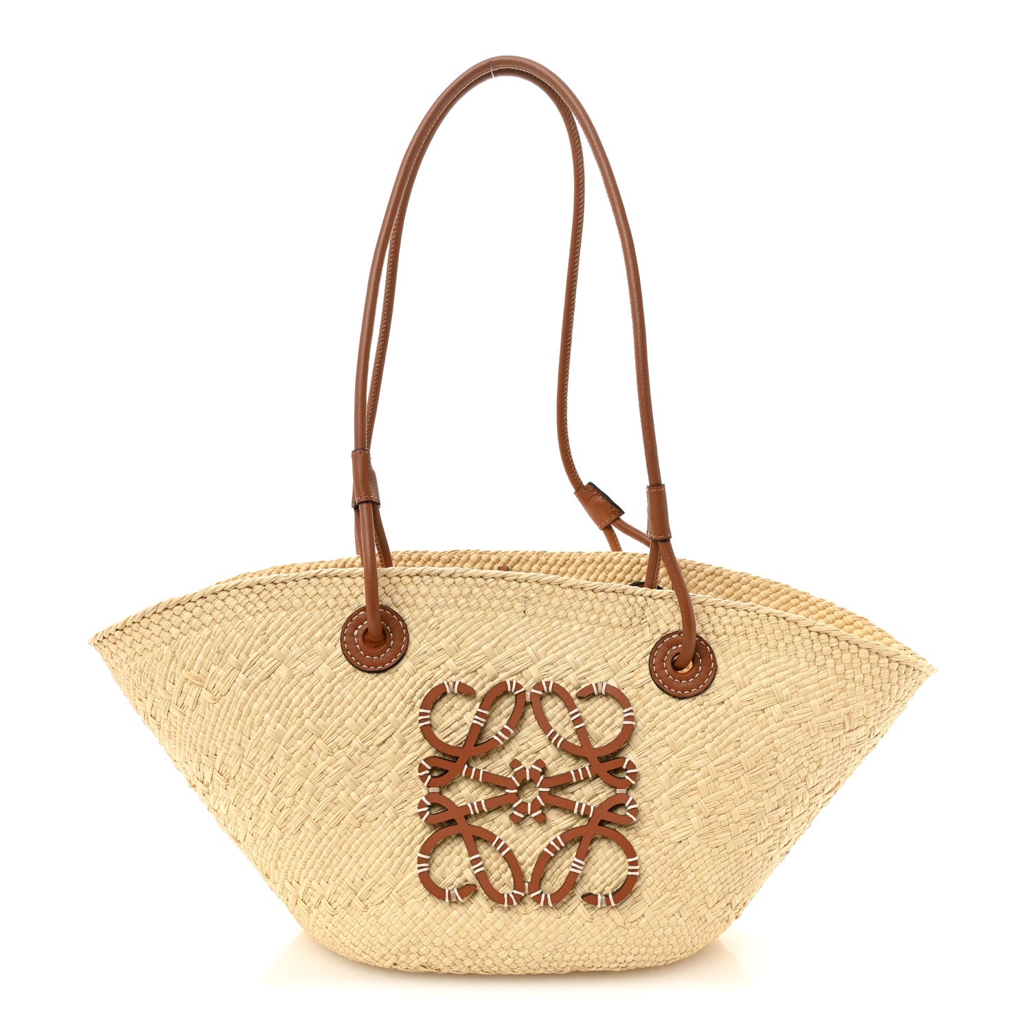 Loewe Calfskin Raffia Small Anagram Basket Tote Bag Natural Tan 1 of 10