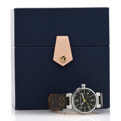 Louis Vuitton Stainless Steel Monogram 28mm Tambour Quartz Watch Brown 5 of 5