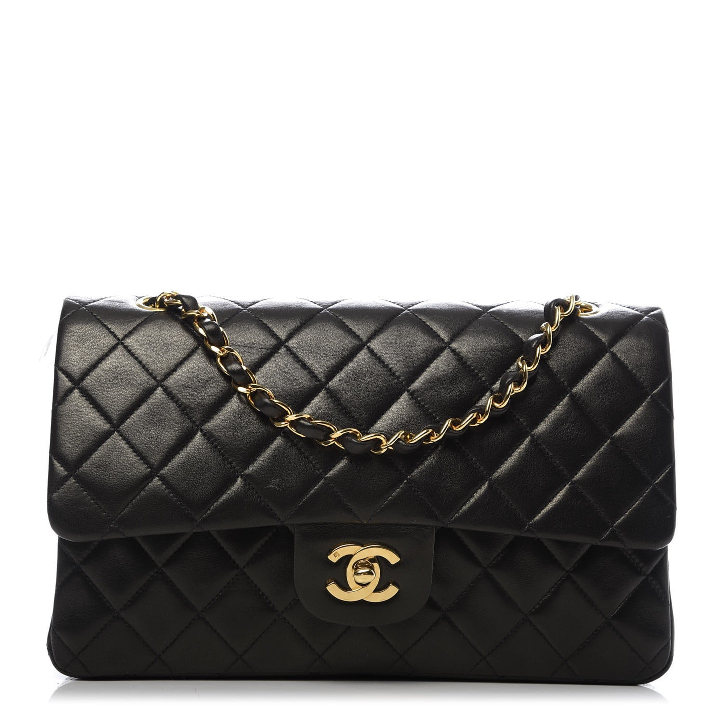 Lambskin Quilted Medium Double Flap Black
