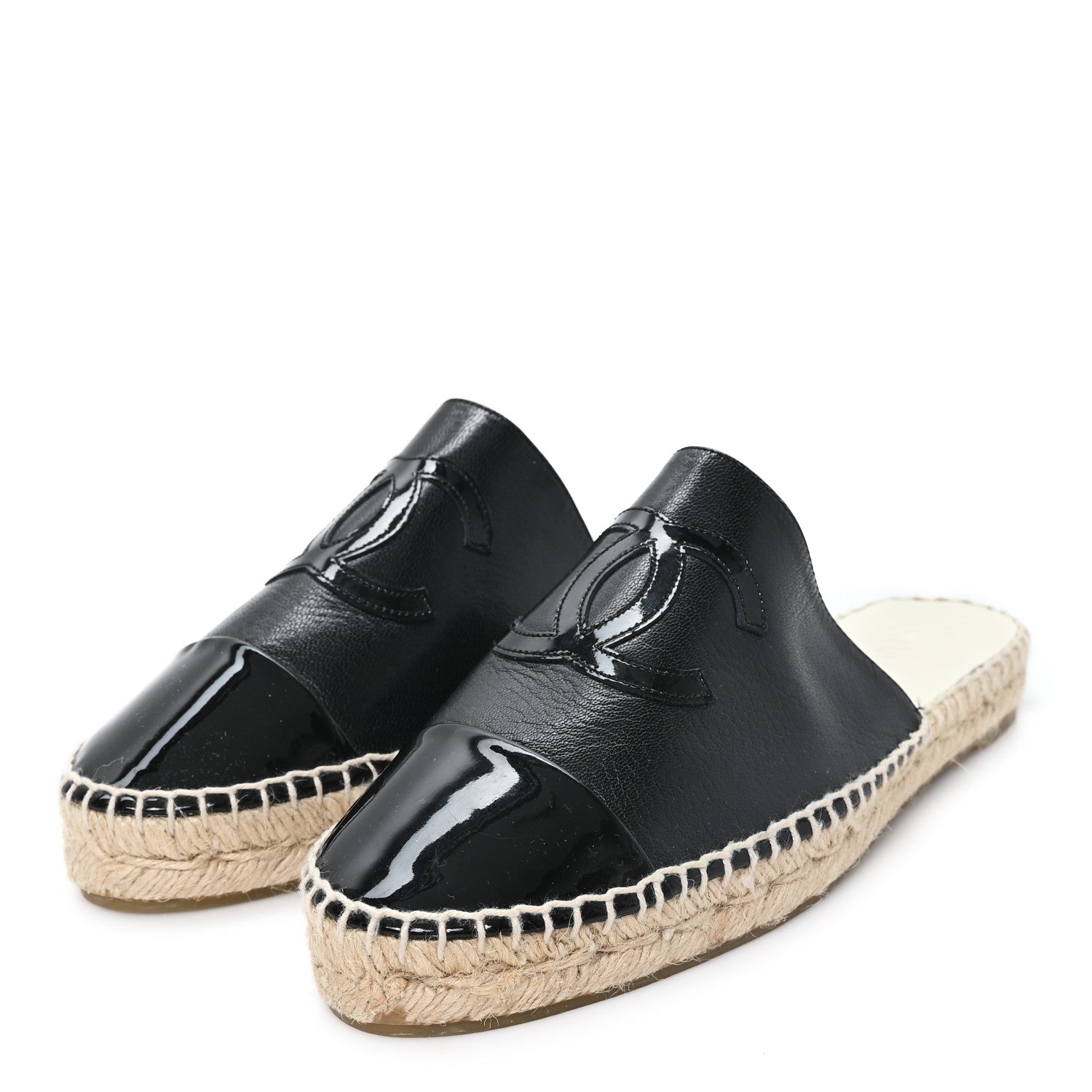 Chanel Iridescent Goatskin Patent CC Espadrille Mules 39 Black 4 of 9
