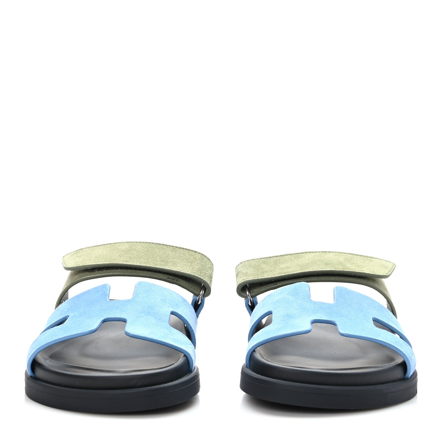 Hermes Suede Goatskin Womens Chypre Sandals 36 Bleu Cameo Vert Celadon 2 of 9
