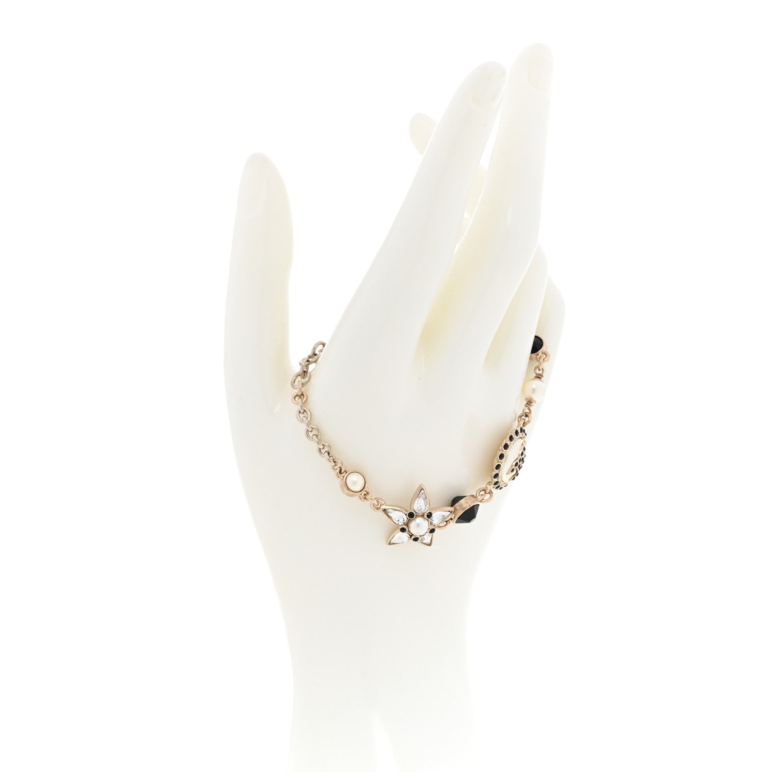 Chanel Pearl Crystal CC Charm Bracelet Black Gold 2 of 4