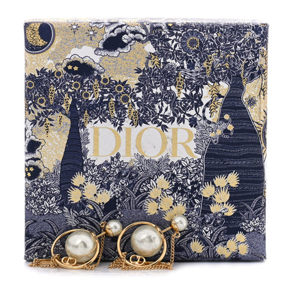 Christian Dior Pearl Tribales Dangle Chain Earrings Gold 5 of 6