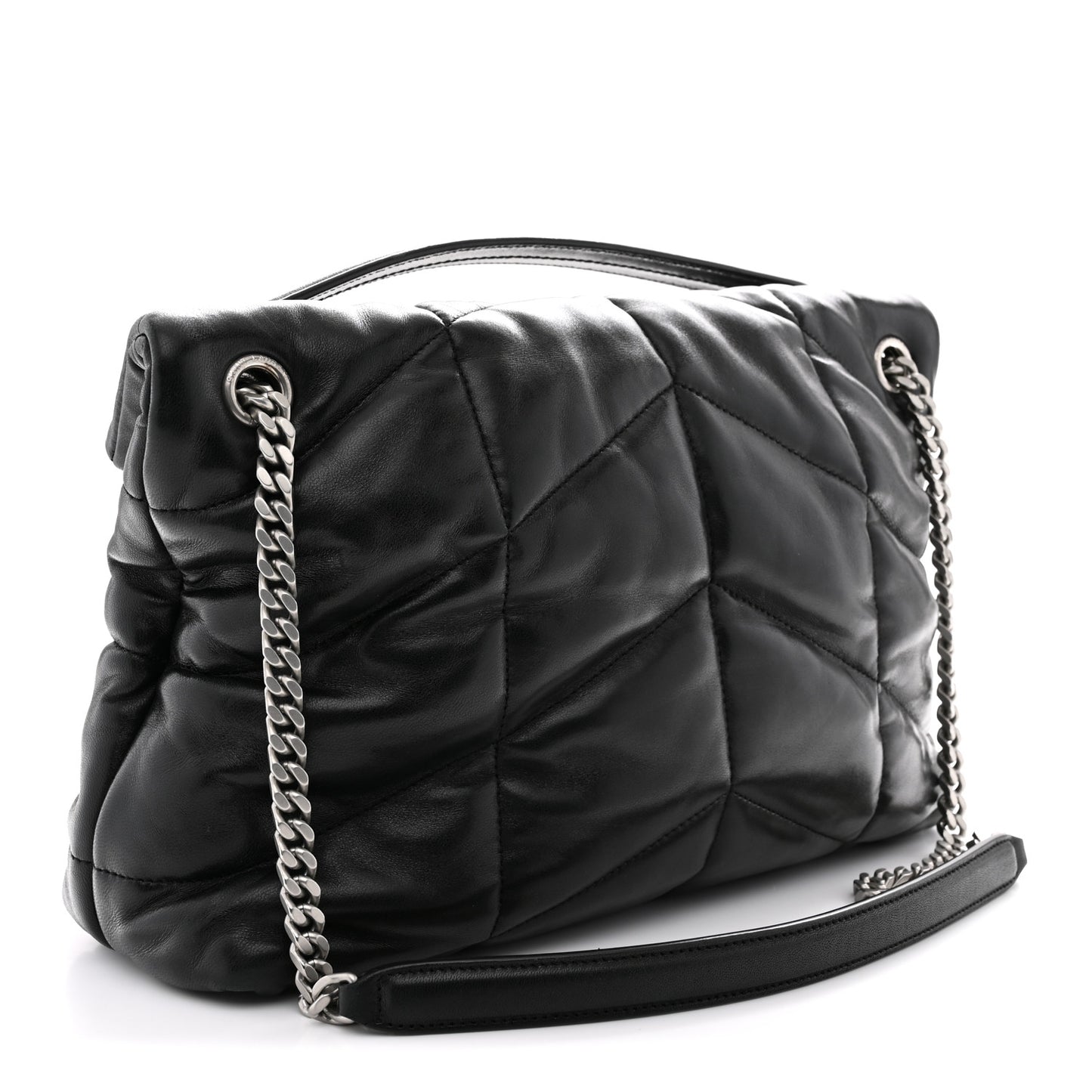 Lambskin Quilted Medium Loulou Puffer Monogram Chain Satchel Black