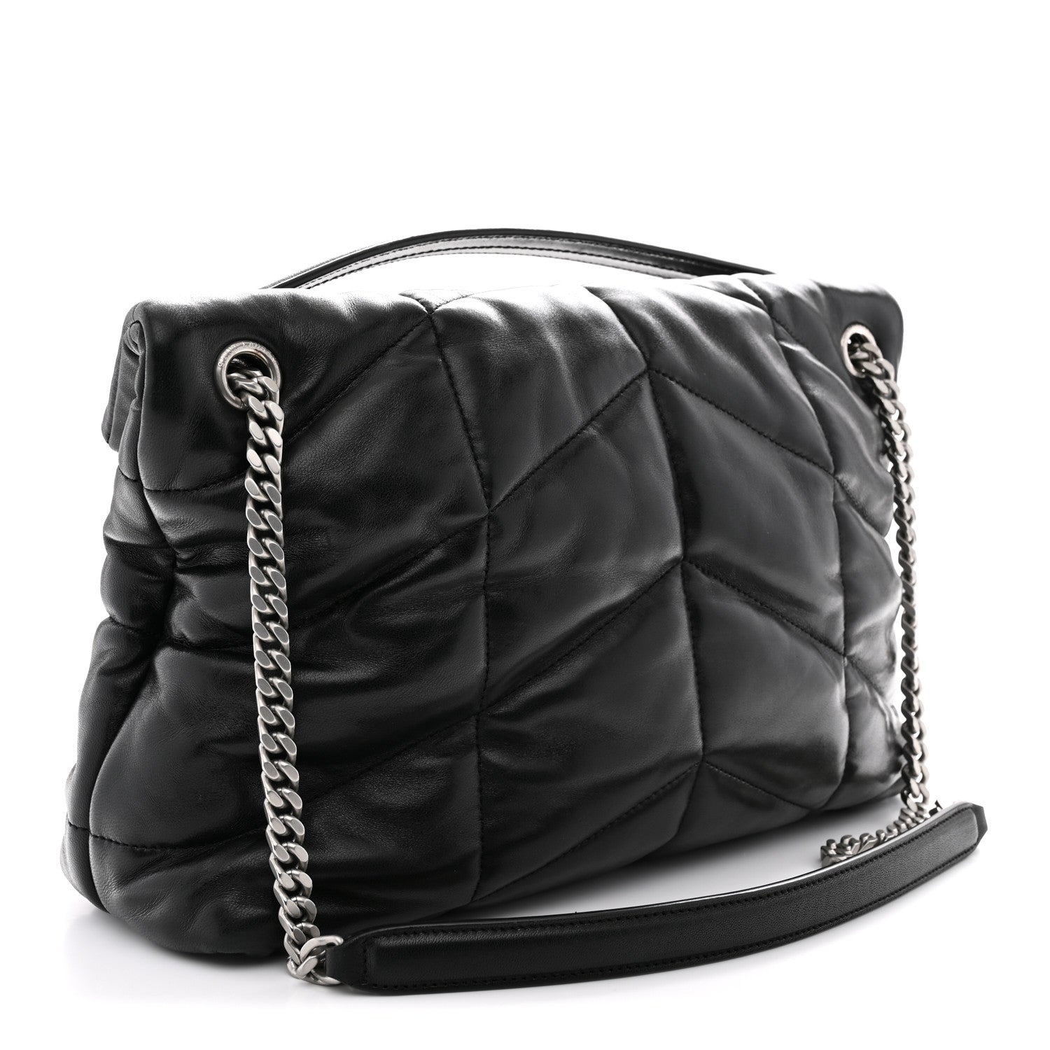 Saint Laurent Lambskin Quilted Medium Loulou Puffer Monogram Chain Satchel Black 3 of 13