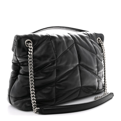 Saint Laurent Lambskin Quilted Medium Loulou Puffer Monogram Chain Satchel Black 3 of 13