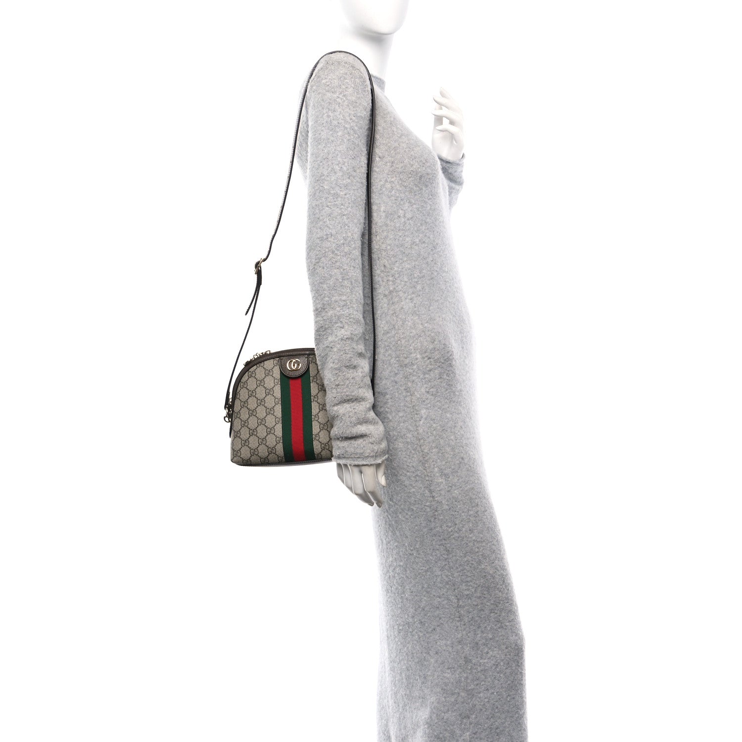 Gucci GG Supreme Monogram Textured Dollar Calfskin Web Small Ophidia Dome Shoulder Bag Beige Ebony New Acero 2 of 11