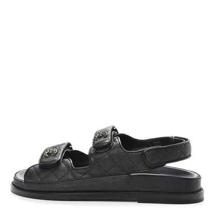 Chanel Grained Calfskin Velcro Dad Sandals 38 Black 1 of 9