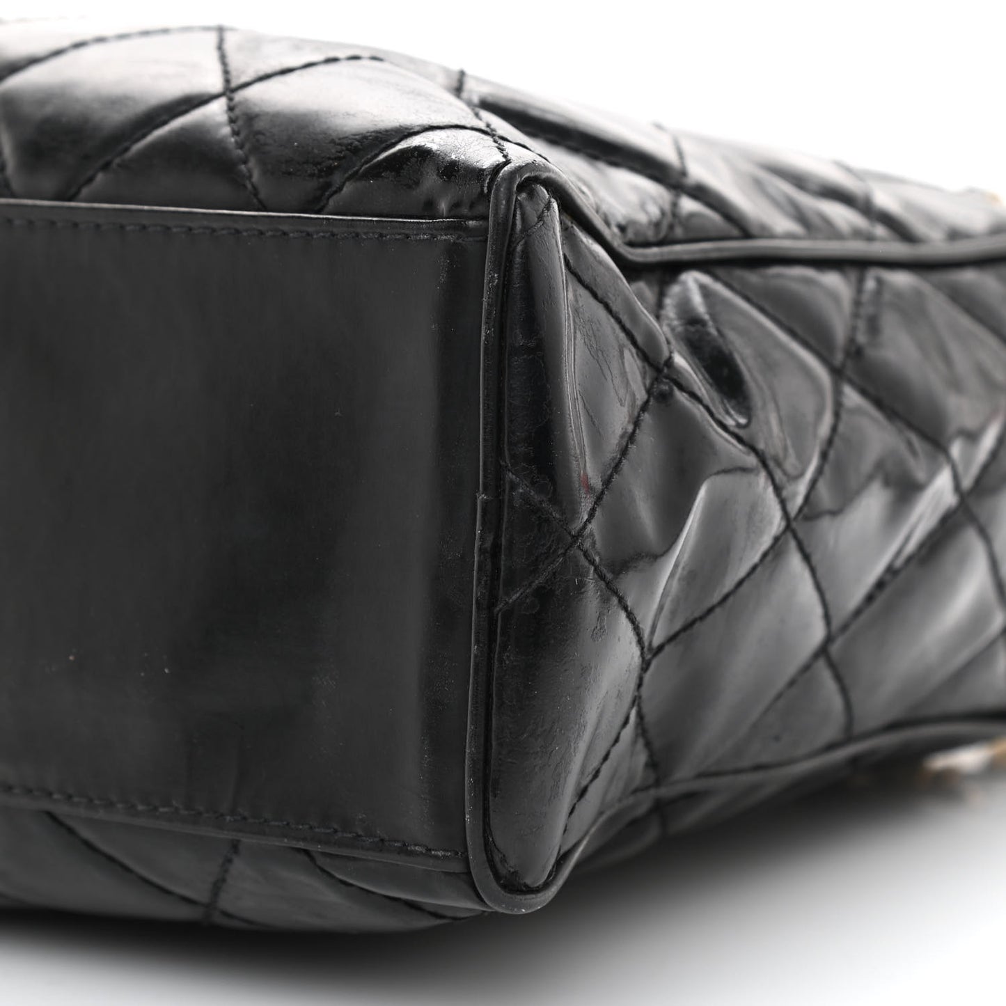Patent Quilted Shoulder Bag Black