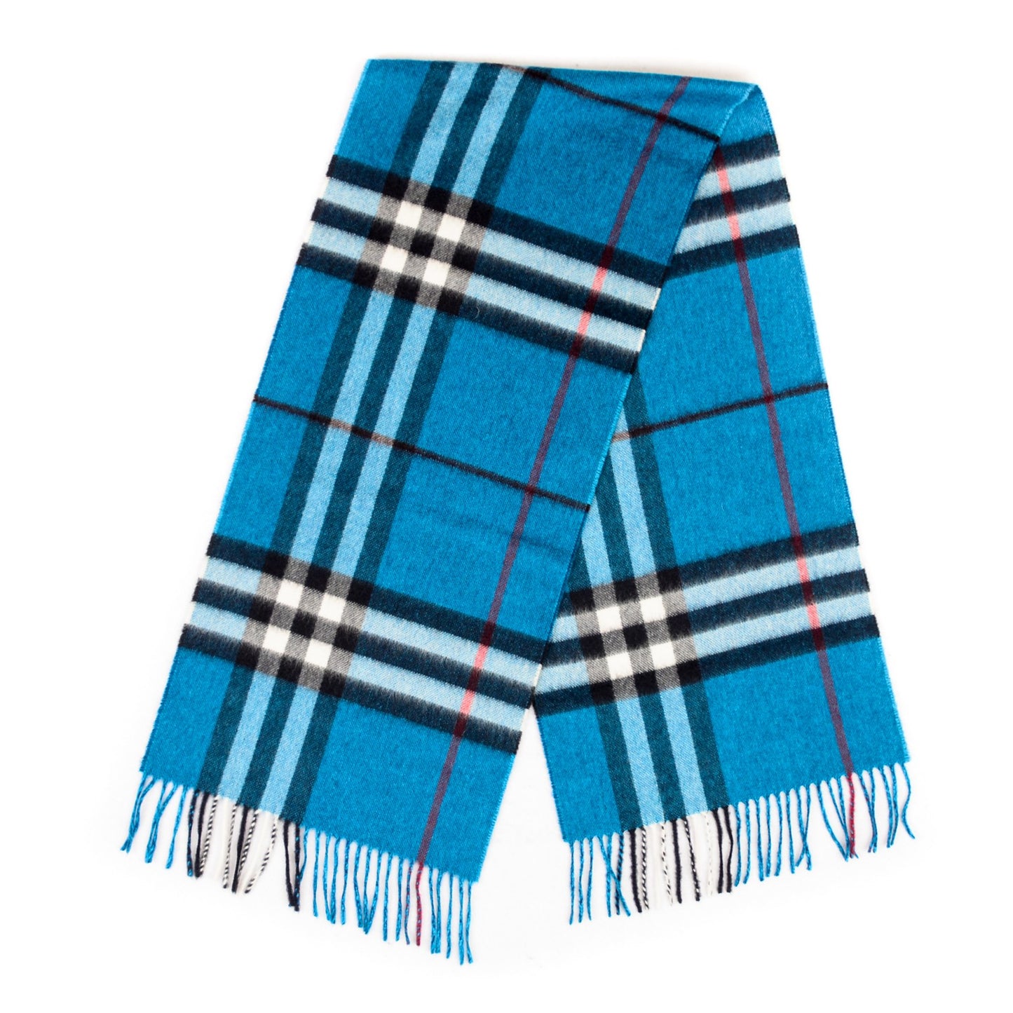 Cashmere Giant Check Fringe Scarf Blue