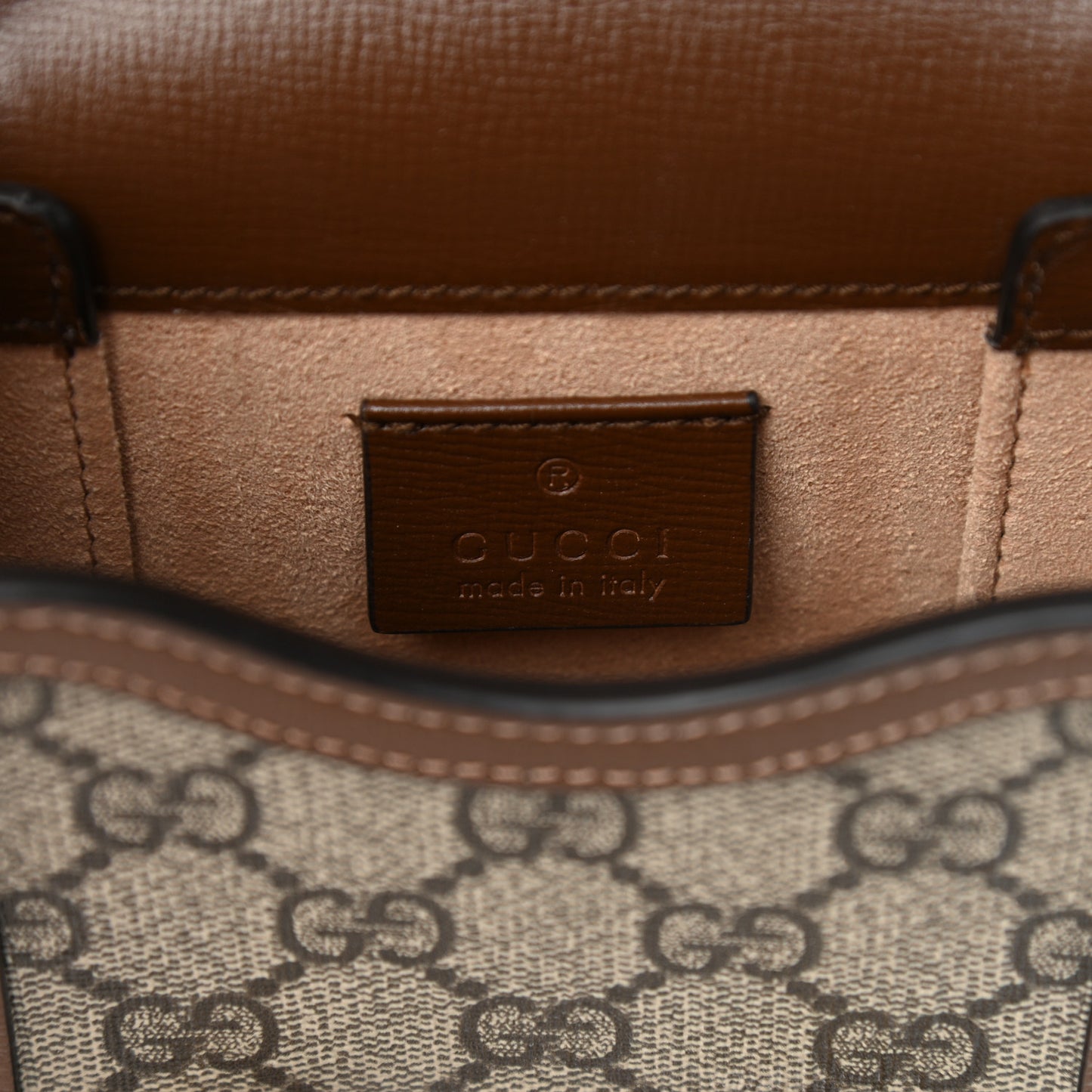 GG Supreme Monogram Mini Horsebit 1955 Crossbody Bag Beige Brown Sugar