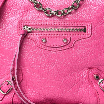 Balenciaga Agneau Arena Classic Silver Hardware Pouch With A Chain Crossbody Rose Flamingo 10 of 11