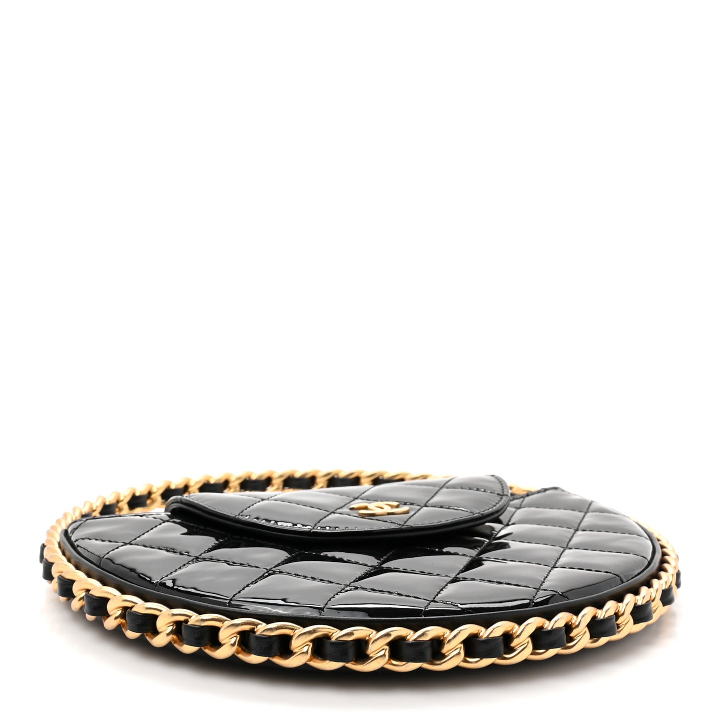 Patent Calfskin Quilted Chain Hoop Bag Black