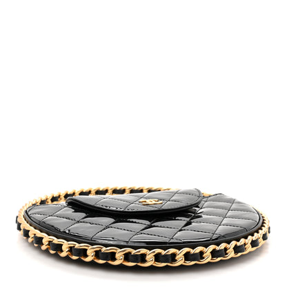 Chanel Patent Calfskin Quilted Chain Hoop Bag Black 4 of 10
