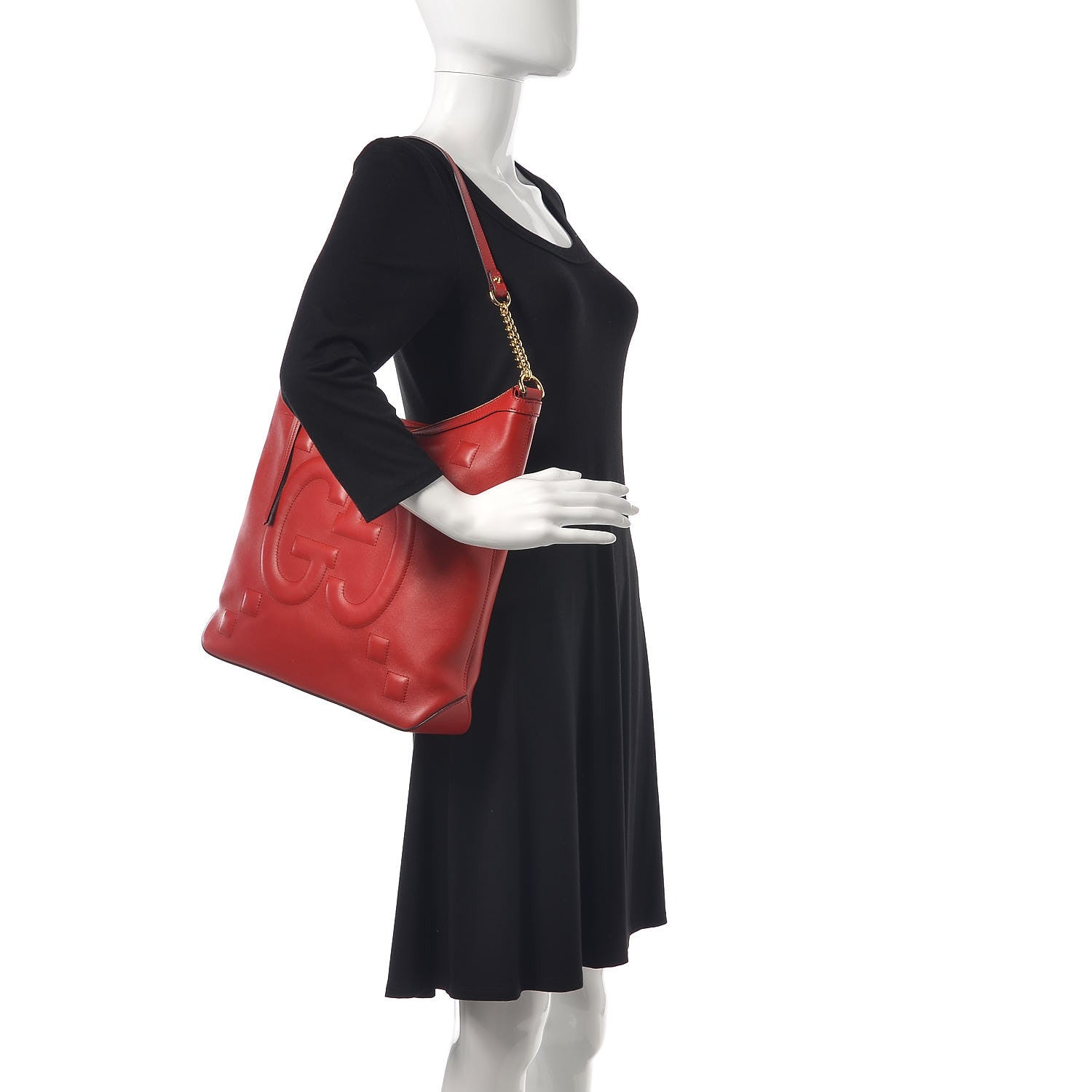 Gucci Apollo Calfskin GG Dadini Embroidered Chain Hobo Hibiscus Red 2 of 9
