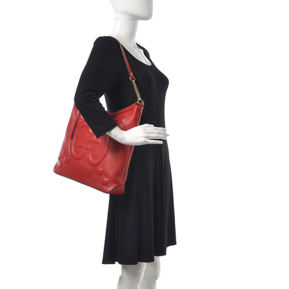 Gucci Apollo Calfskin GG Dadini Embroidered Chain Hobo Hibiscus Red 2 of 9