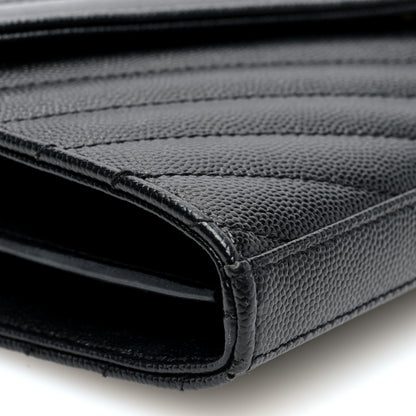 Saint Laurent Grain De Poudre Matelasse Chevron Monogram Chain Wallet Black 8 of 9