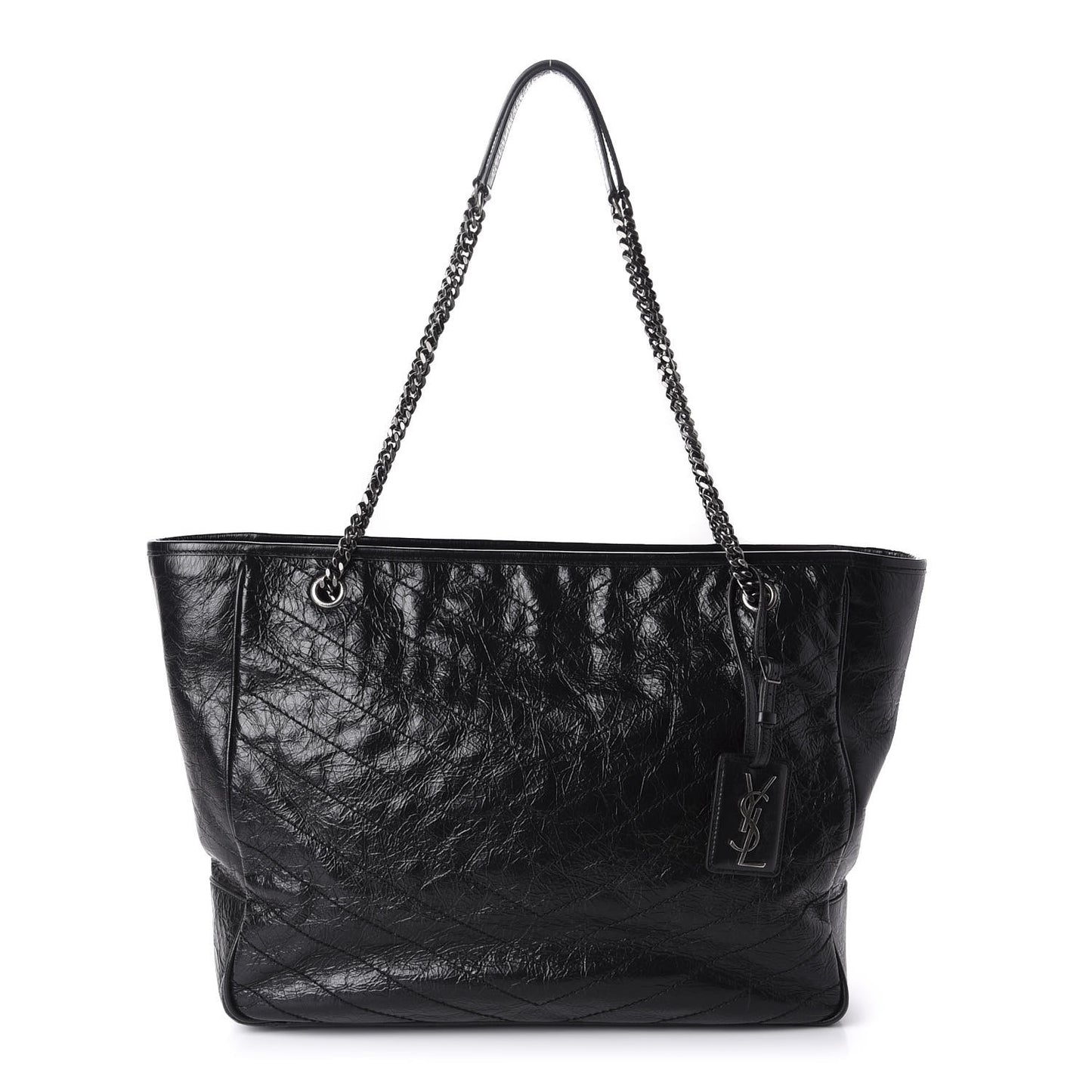 Crinkled Calfskin Matelasse Monogram Large Niki Shopping Tote Bag Black