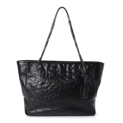 Saint Laurent Crinkled Calfskin Matelasse Monogram Large Niki Shopping Tote Bag Black 1 of 10