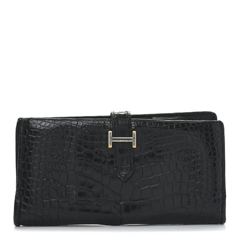 Shiny Alligator Bearn Gusset Wallet Black