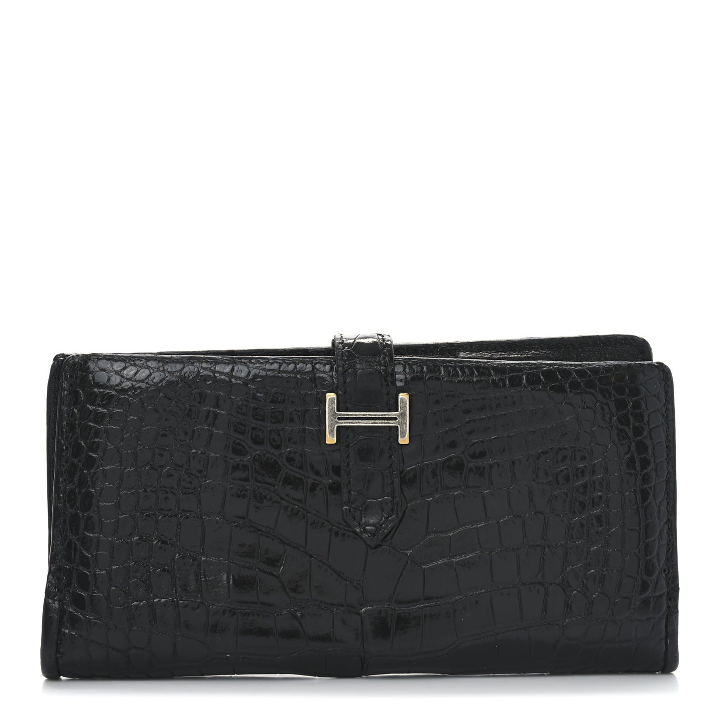 Shiny Alligator Bearn Gusset Wallet Black