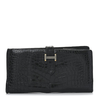 Hermes Shiny Alligator Bearn Gusset Wallet Black 1 of 11