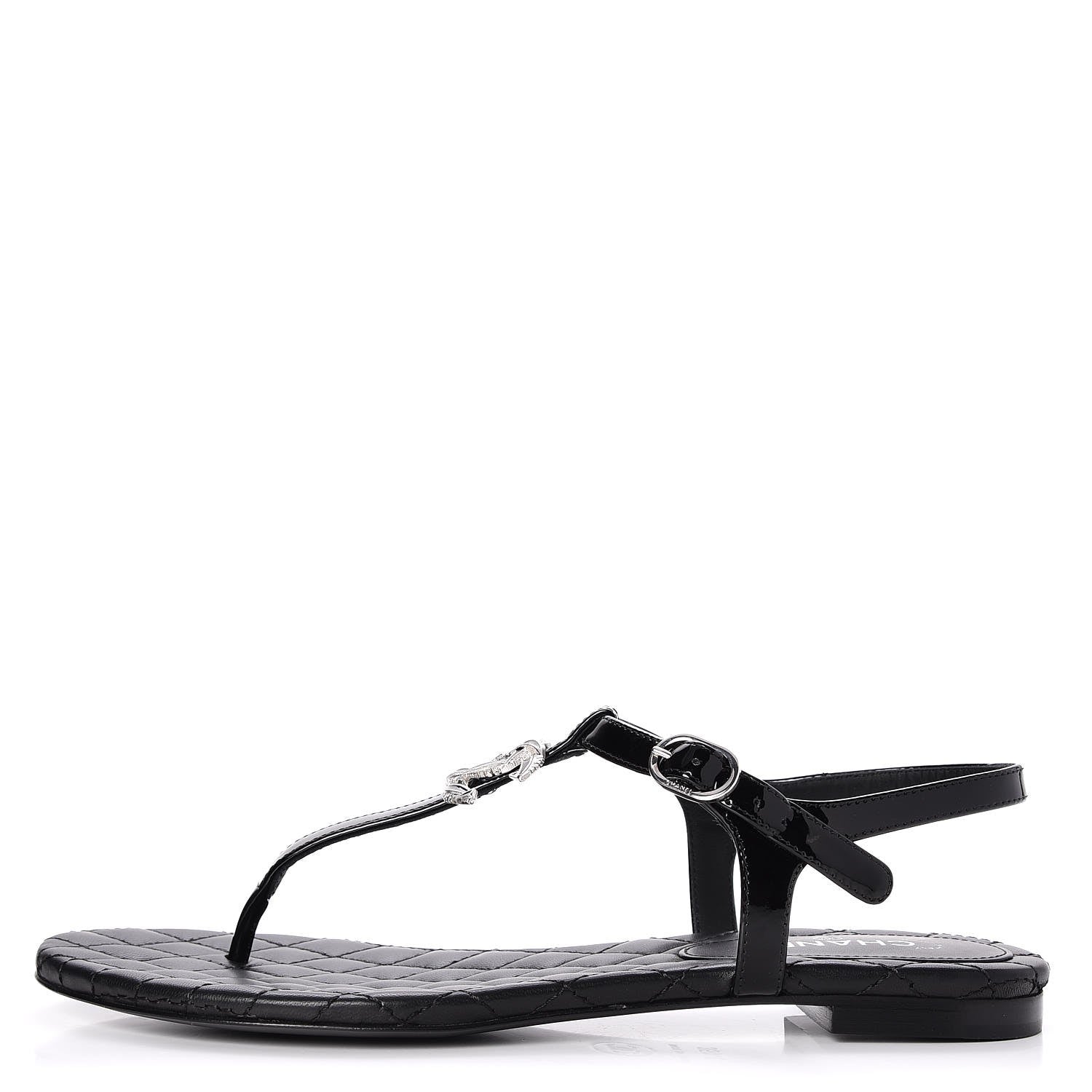 Chanel Patent CC Thong Sandals 35.5 Black 1 of 8