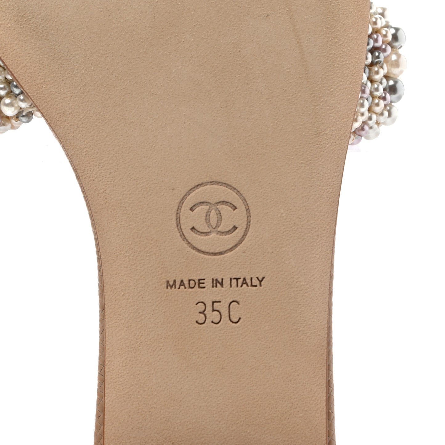 Fantasy Calfskin Pearl Cord CC Mules 35 Ivory