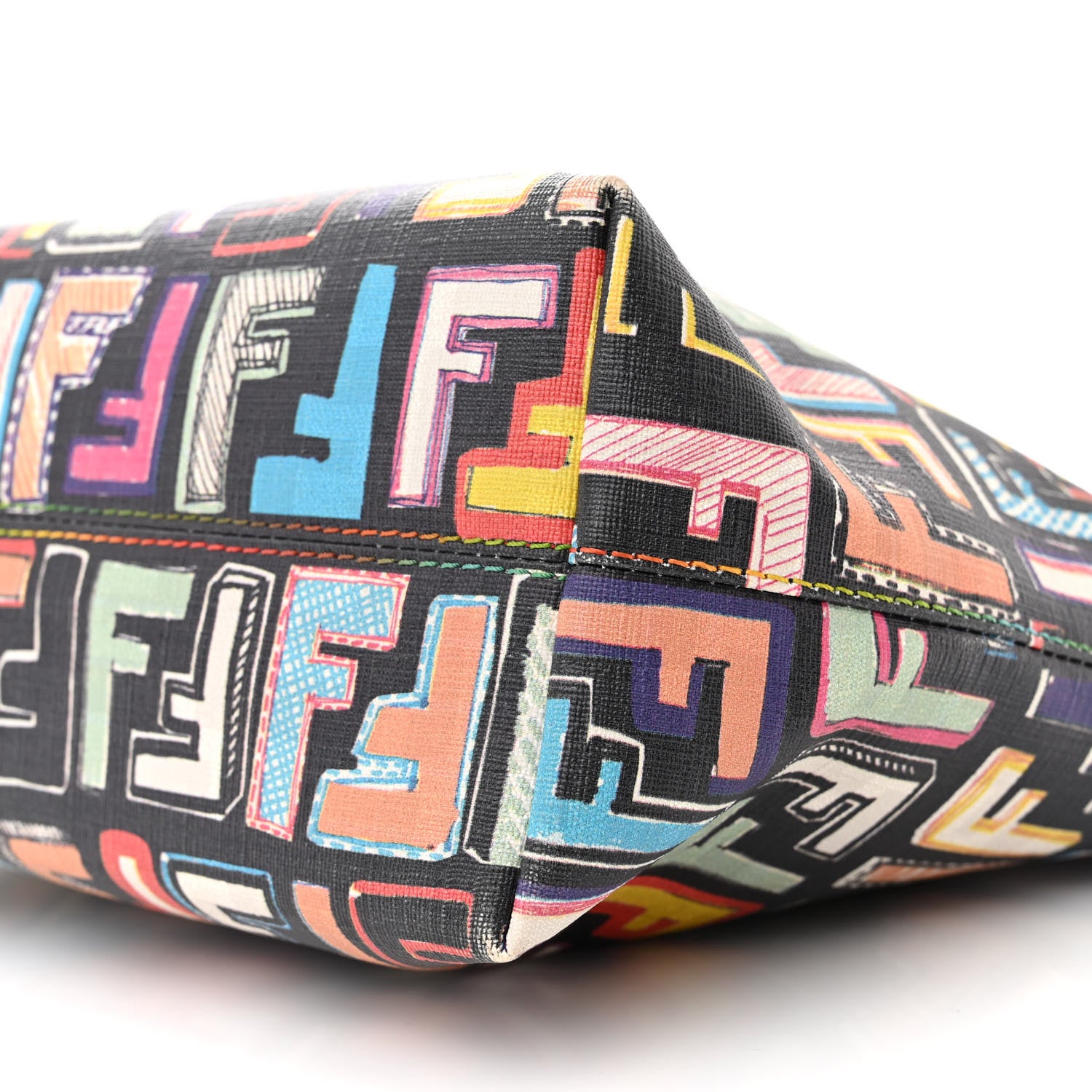 Fendi Zucca Spalmati Vitello FF Multicolor Mini Roll Tote Black Multicolor 10 of 12