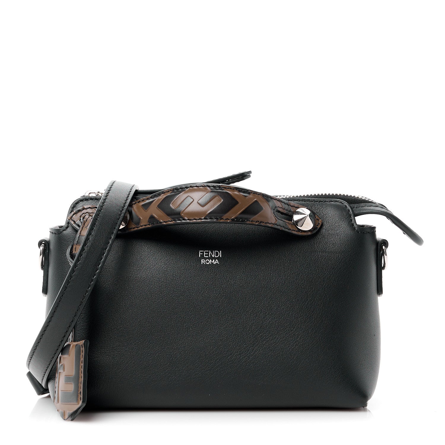Fendi Vitello Dolce Bi-Color FF 1974 Embossed Mini By The Way Boston Bag Black Maya 1 of 13