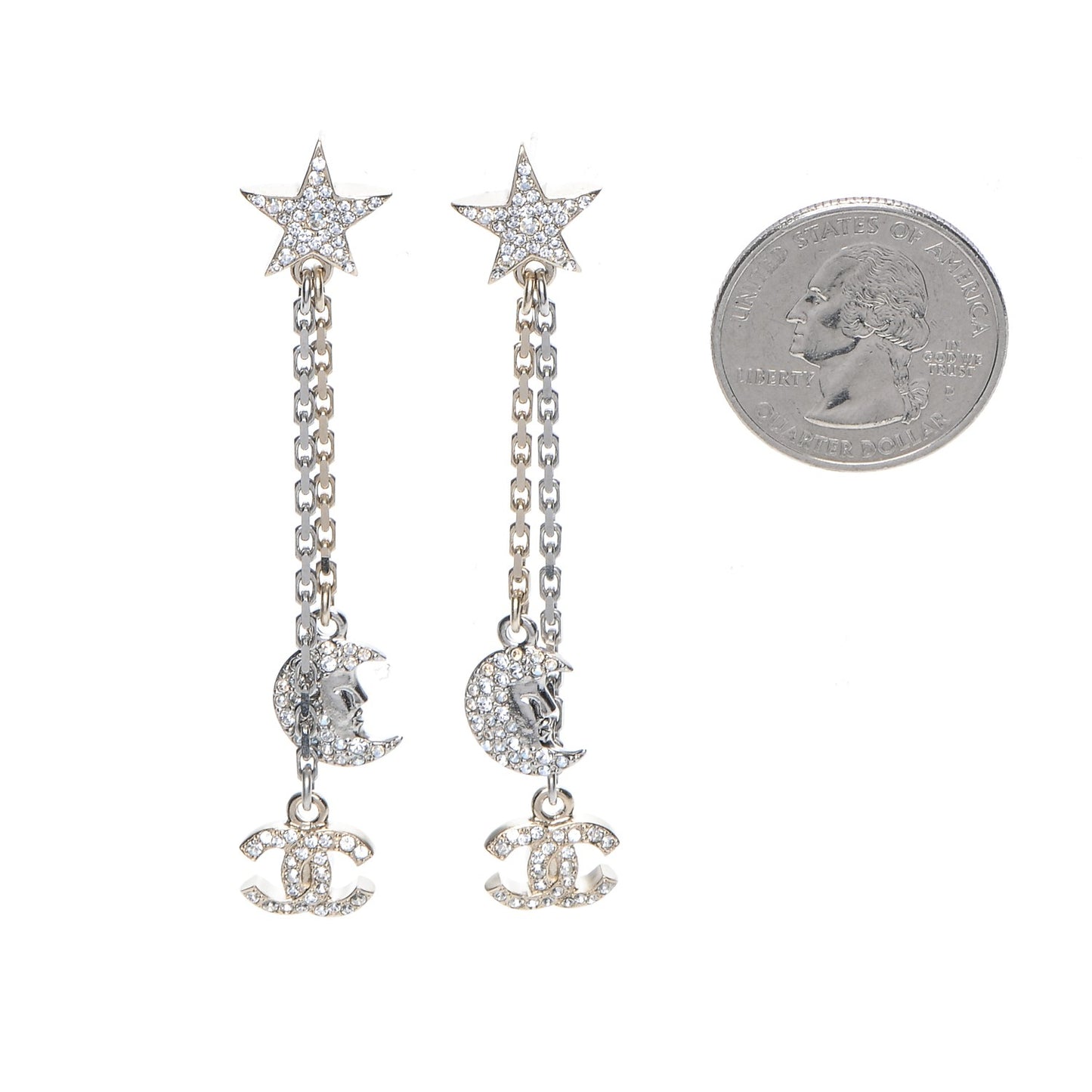 Crystal CC Star Moon Dangle Earrings Silver Gold