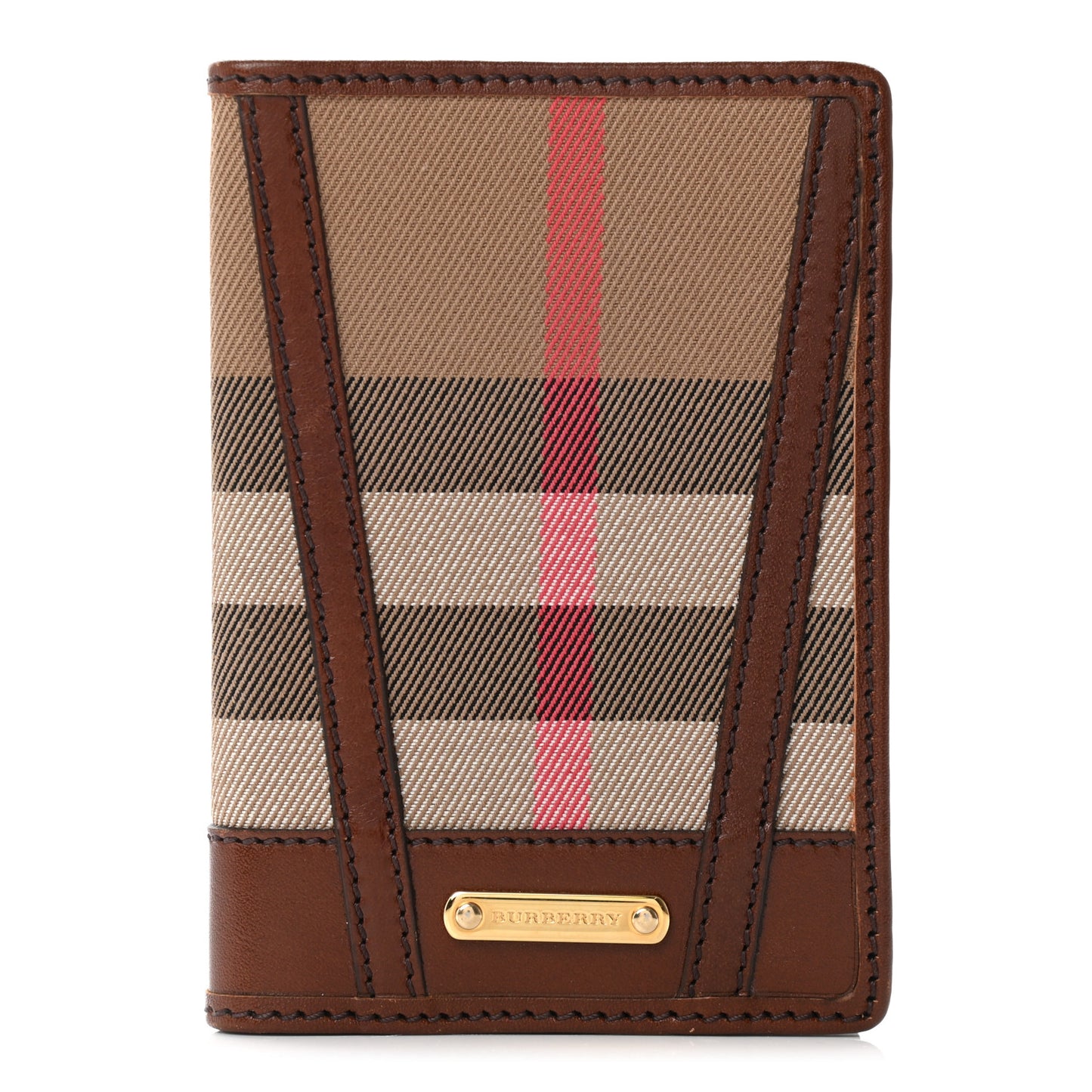 House Check Bridle Calfskin Passport Holder Cover Dark Tan