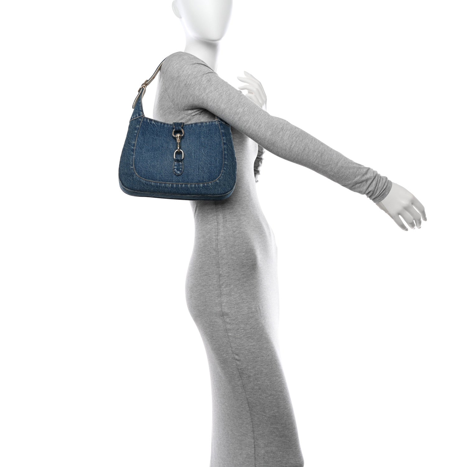 Gucci Denim Small Jackie Shoulder Bag Blue Denim 2 of 11