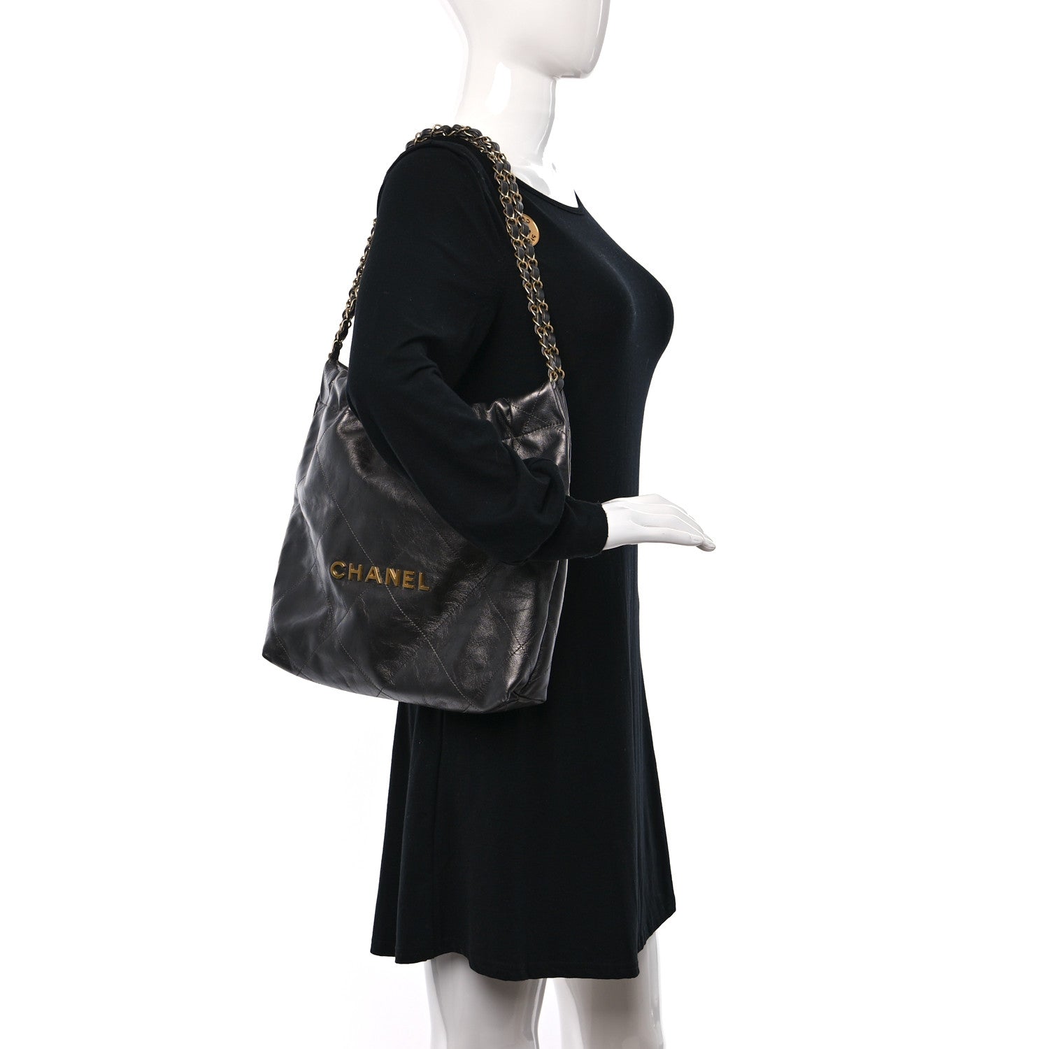Chanel Metallic Calfskin Quilted Small Chanel 22 Ruthenium 2 of 11