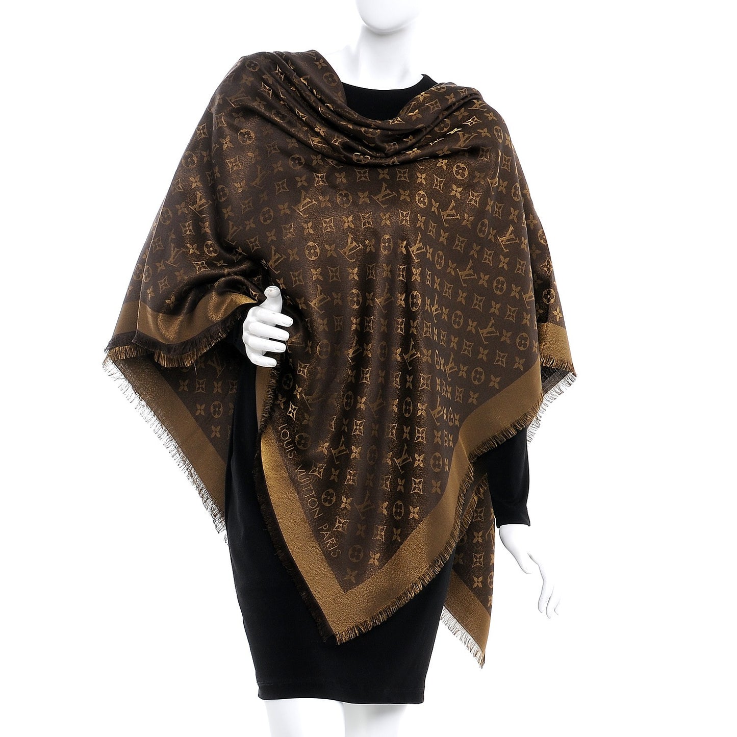 Silk Lurex Wool Monogram Shine Shawl Brown