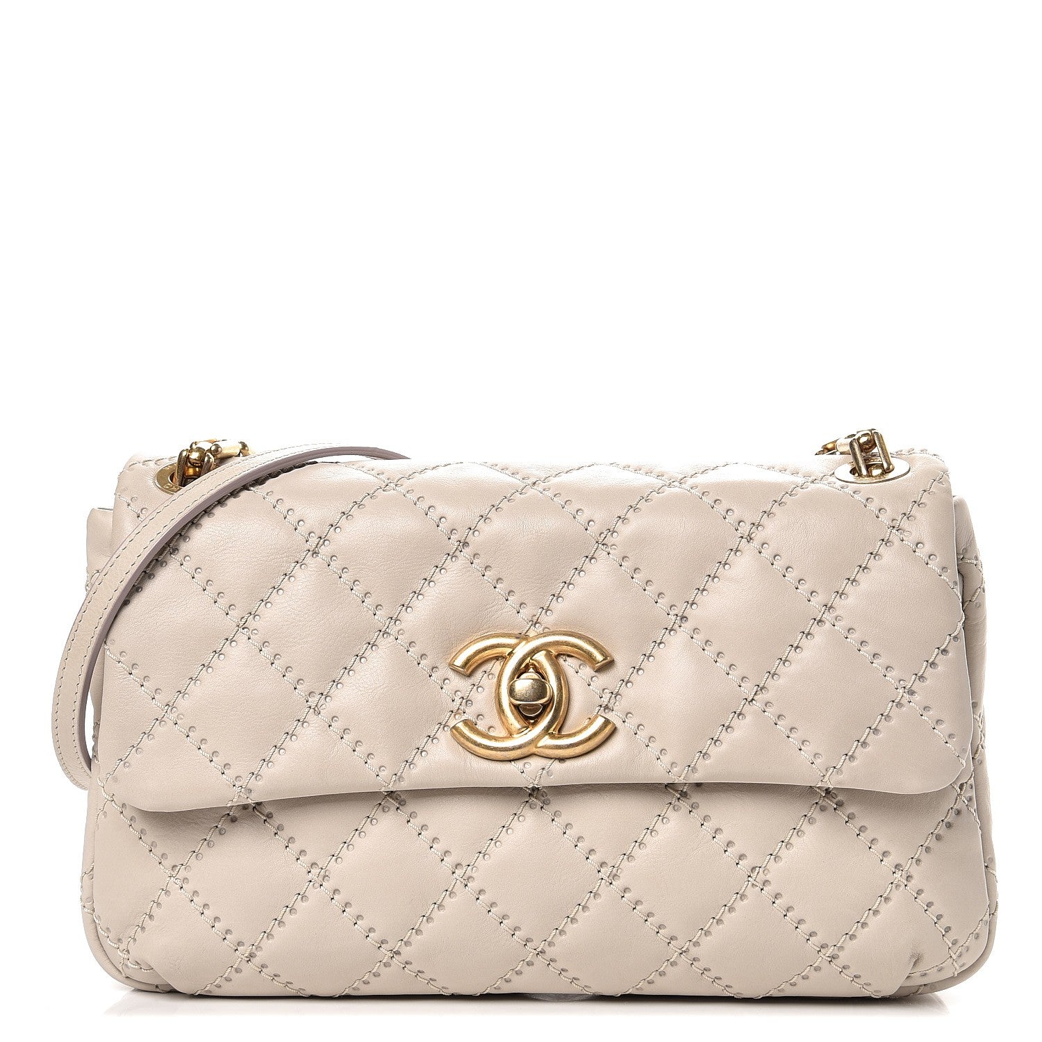 Chanel Calfskin Quilted Retro Chain Flap Beige 1 of 9