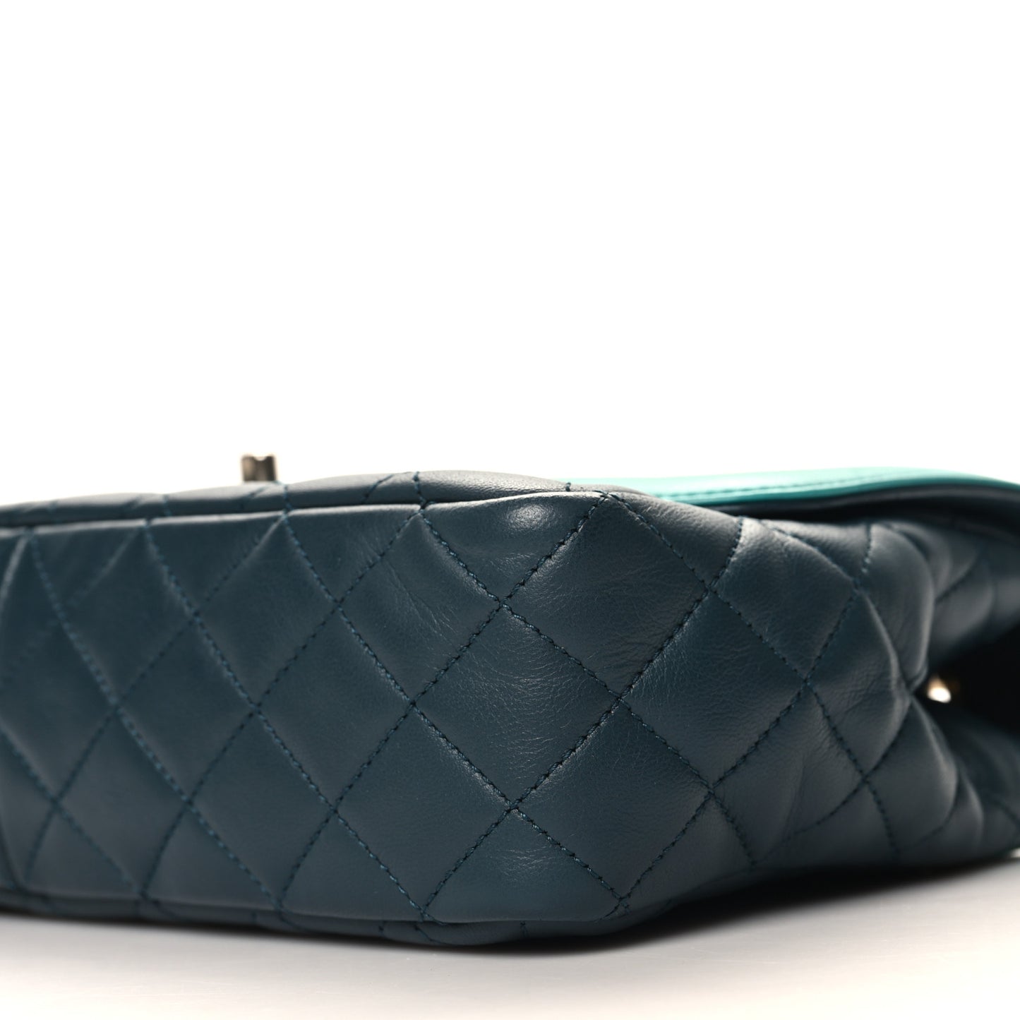 Lambskin Quilted Medium Two Tone Day Flap Navy Turquoise