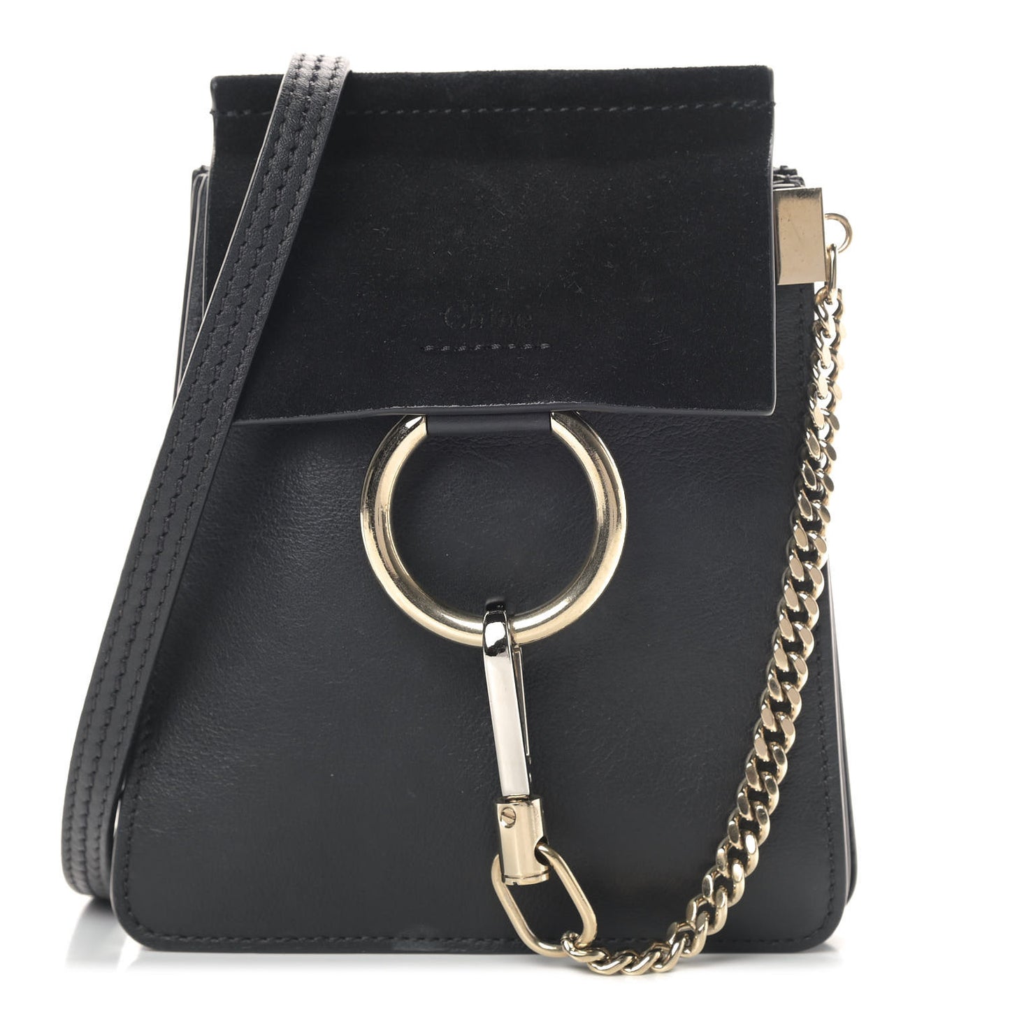Suede Calfskin Mini Faye Bracelet Bag Black